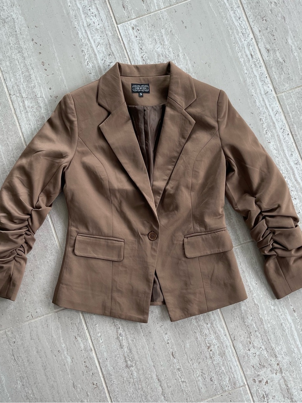 Countess Brown Ruched-Sleeve Women's Blazer
